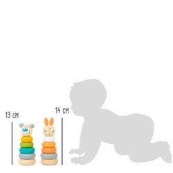 Stapelturm Hase oder Bär in Pastellfarbe, Holzspielzeug